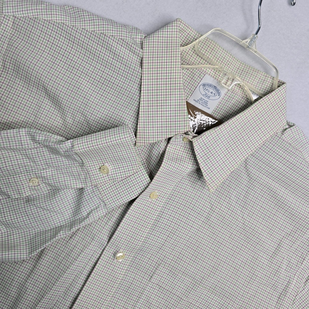 Brooks Brothers 346 Slim‎ Fit Non Iron Gingham Dress Shirt Mens 17 1/2 4 5